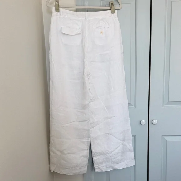 J.Crew White Wide-Leg Linen Essential Pants Petite 8 - Picture 6 of 11